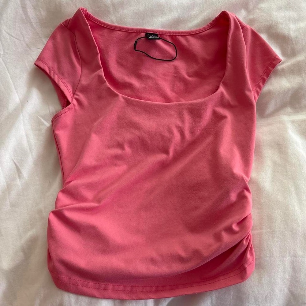 SHEIN Hot Pink Scoop Neck Short Sleeve Top